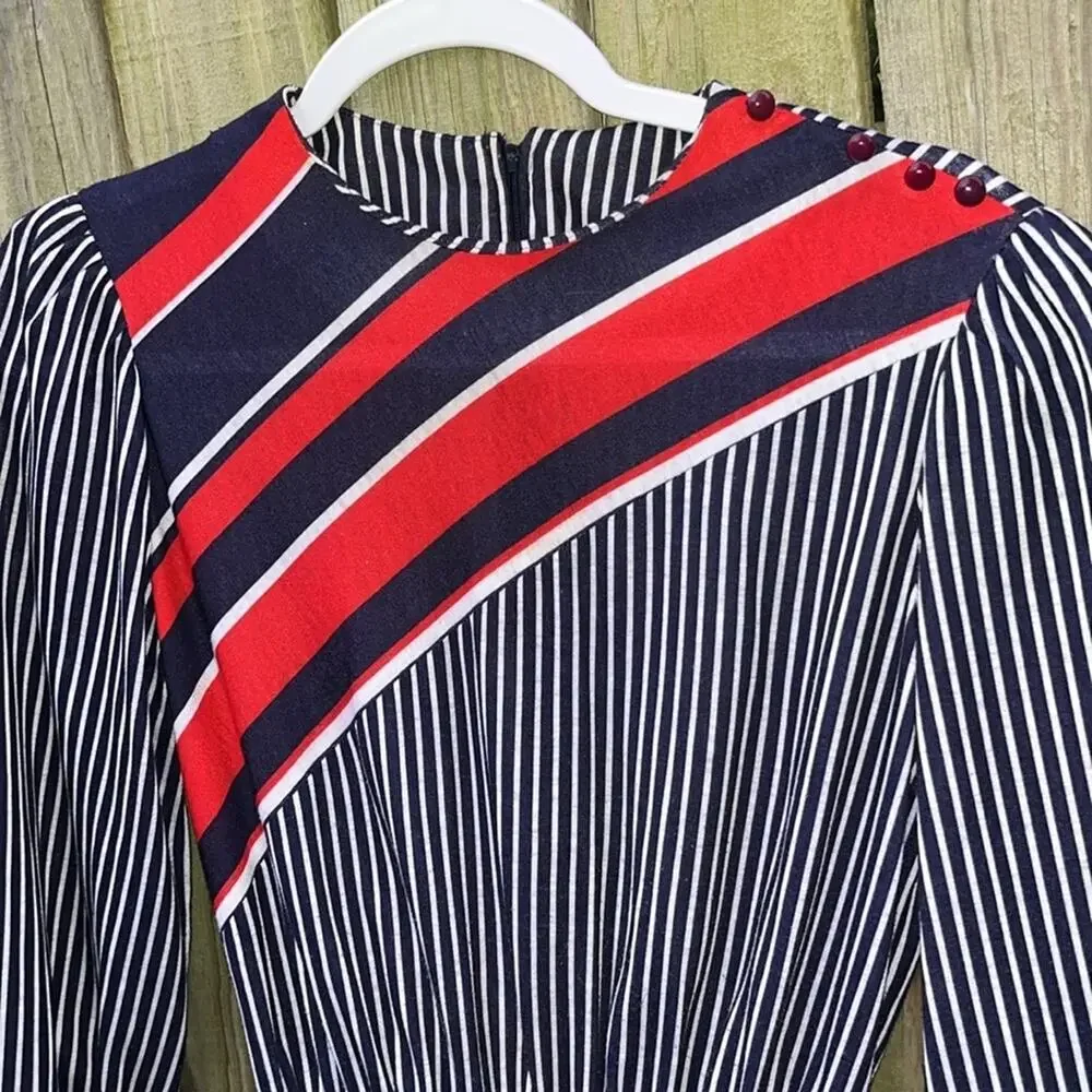 Vintage dress | dress with red white and blue stripes a - Picture 7 of 10